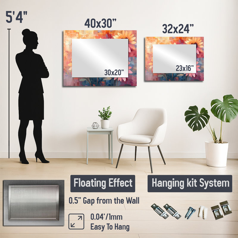 Collage Of Hues Pink Sunflowers I - Floral Mirror Wall Art - Printed On Metal, 30" x 40"