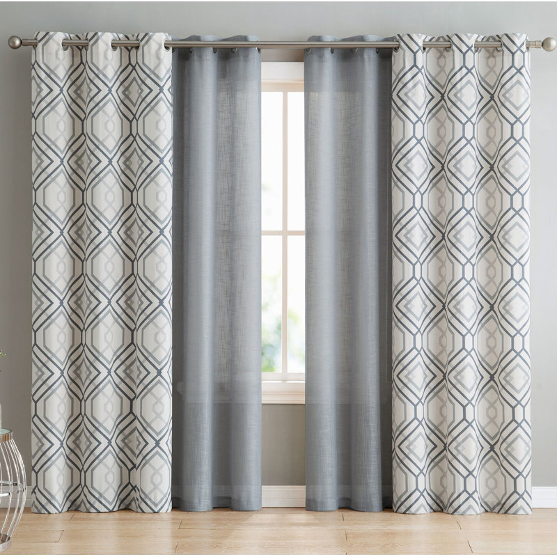 Rideaux géométriques semi-transparents avec œillets Minchinhampton, Gris, l 28 po x L 84 po