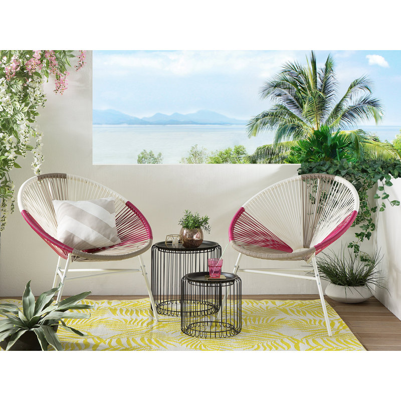Broseley Wicker Outdoor Lounge Chair, White/Pink