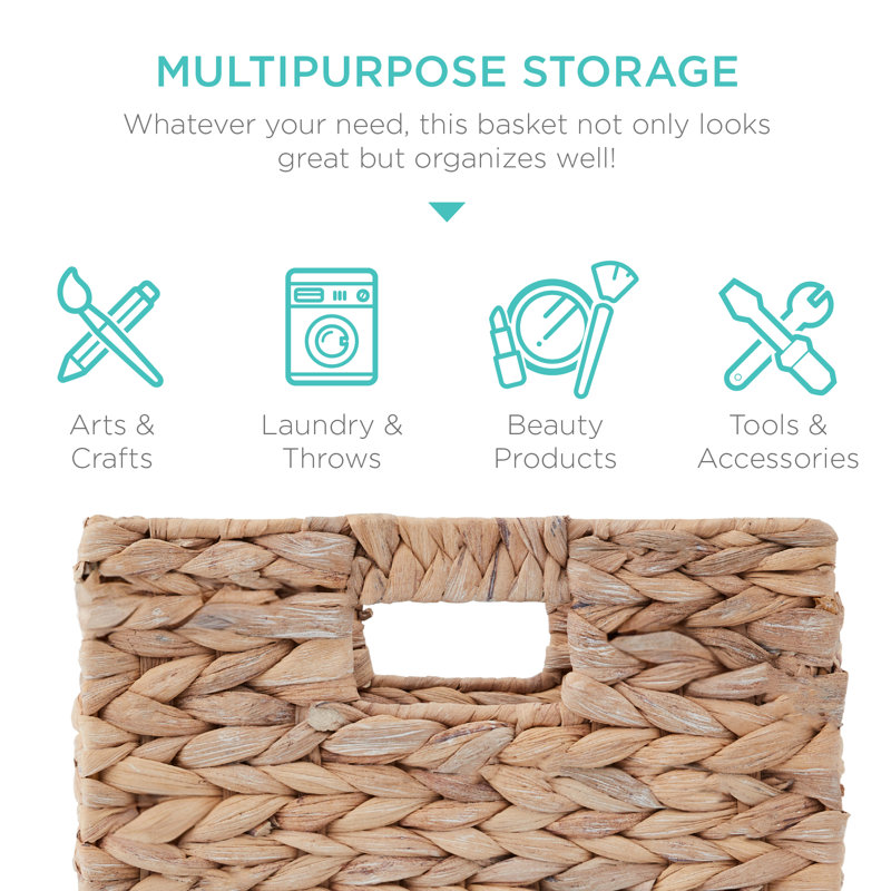 Hyacinth Storage Baskets, 5 Multipurpose Collapsible Organizers w/ Inserts, White, 13" H x 13" W x 13" D