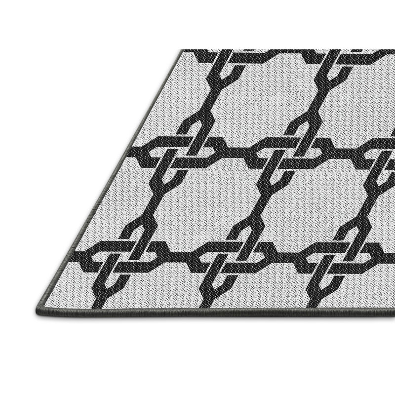Tapis noir/gris tissé à la machine, Rectangle 7 pi x 10 pi