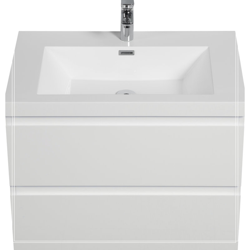 30" Floating Bathroom Vanity with Sink, Modern Wall-Mounted Bathroom Storage Vanity Cabinet, White