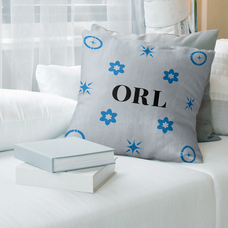Coussin en coton Orlando, Orlando bleu argent noir, Coussin de sol en sergé de polyester touffeté, 26 pouces x 26 pouces