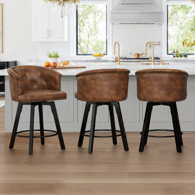 Ensemble de 3 tabourets pivotants avec siège rembourré et structure en métal