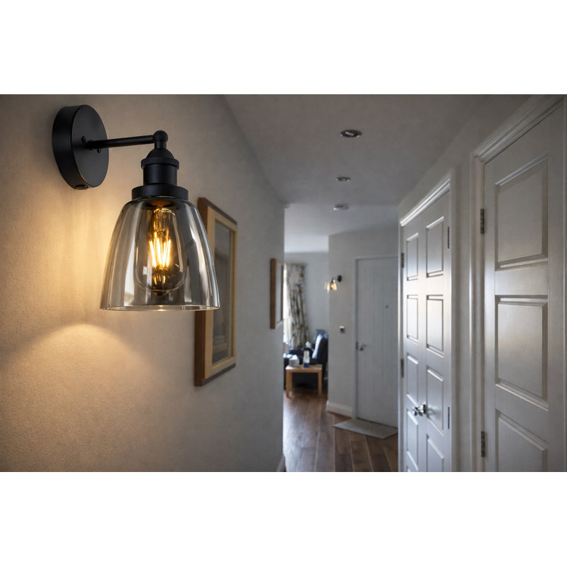 Wayland 1 - Light Dimmable Industrial Style Switched Armed Sconce Wall Light, Smoke, Black