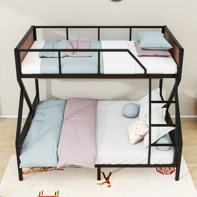 Metal Bunk Bed with Guardrails, Shelves, and Modern LED Lighting, Full Over Queen