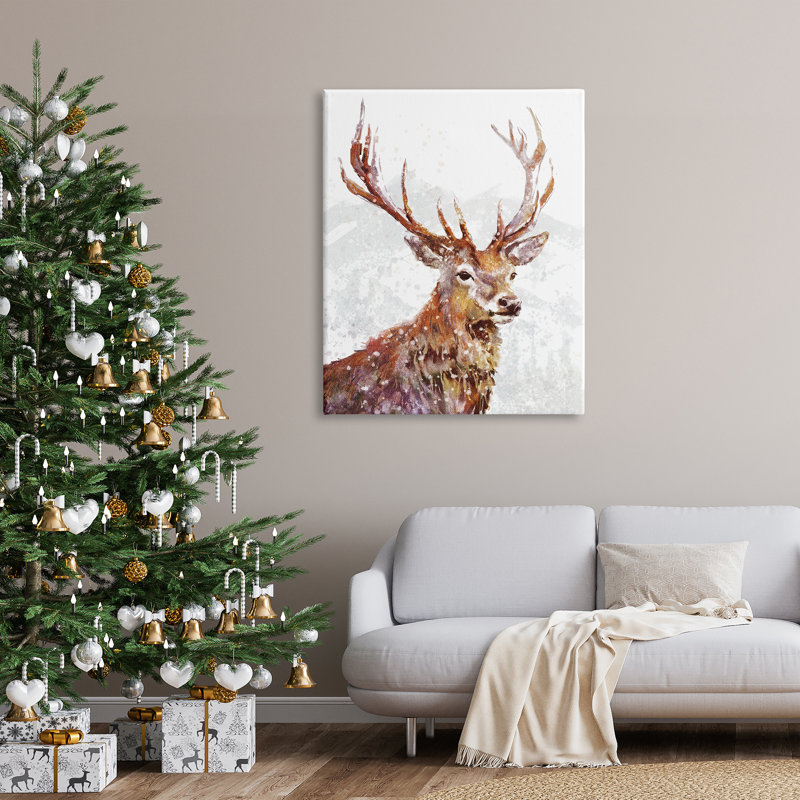 Peinture sur toile Winter Deer Mountain Snowfall, H 48 po x l 36 po x P 1,5 po