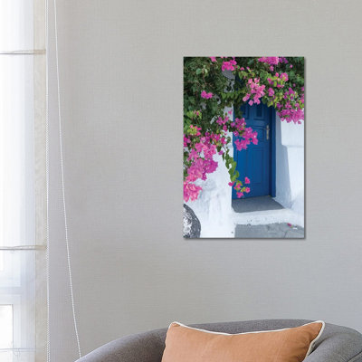 Greece, Santorini, a Picturesque Blue Door is Surrounded 1 Piece Wall Art on Canvas