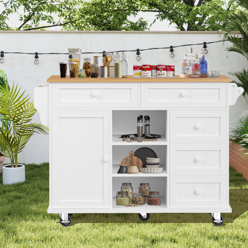 Multifunctional Dining Trolley Rolling Kitchen Cart With Drawers, Cabinets,134×46×92 Cm, White