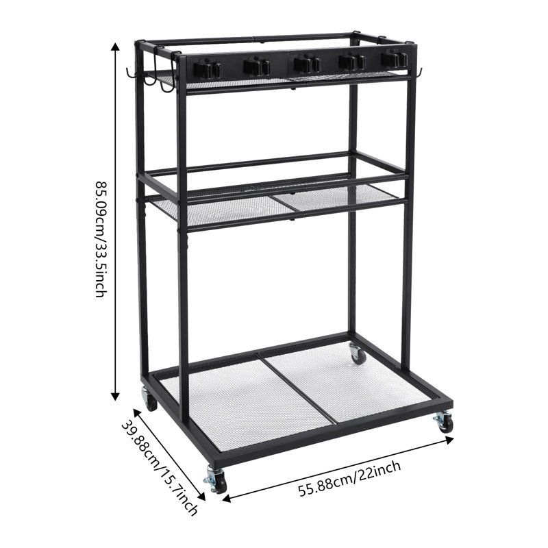 Organisateur d'outils de jardin, porte-balais avec rangement pour produits de nettoyage, chariot de rangement pour produits de nettoyage