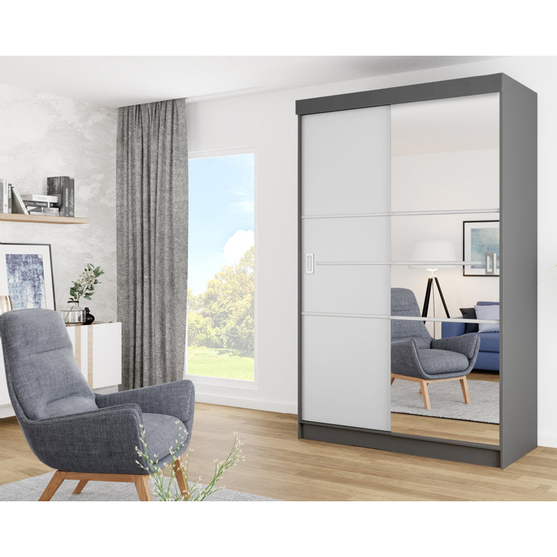 Ludewig 2 Door Solid + Manufactured Wood Wardrobe, Grey/White