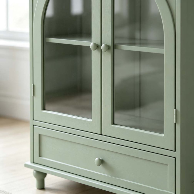 Buffet Farmhouse avec portes en verre à deux arches, H 36,8 po x l 27,95 po, Vert