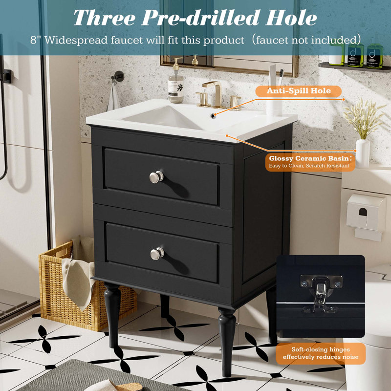 Ensemble de meuble-lavabo 24 po avec lavabo en céramique