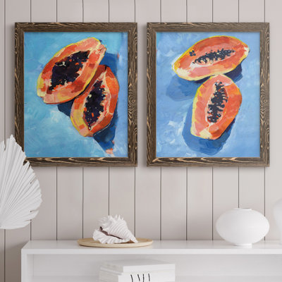 «Bold Papaya I», ensemble de 2 peintures sur toile encadrées