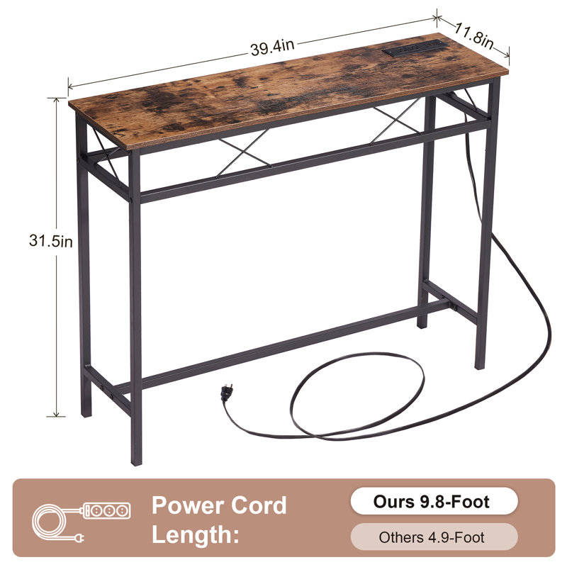 Ramsdell console table with built-in outlets, Brown, 31.5" H x 39.4" W x 11.8" D