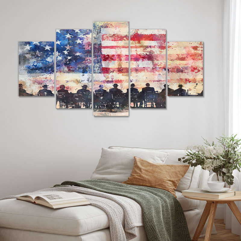 Drapeau des États-Unis sur la convention des États-Unis - art mural patriotiste américain - décoration murale moderne 5 pièces