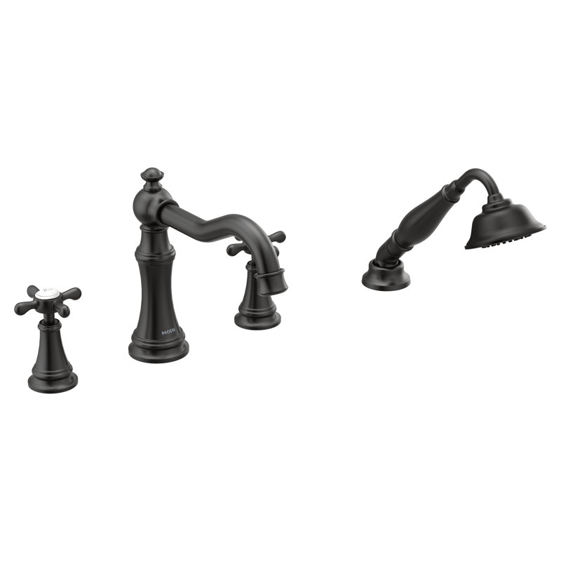Garniture de robinet de baignoire romaine à deux poignées avec inverseur et douchette Weymouth, Noir mat