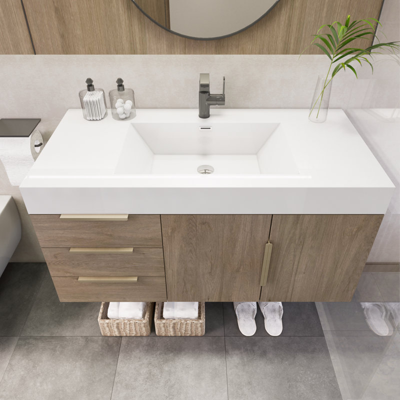 Funston 41.9'' Single Bathroom Vanity with Acrylic Top, Light Oak