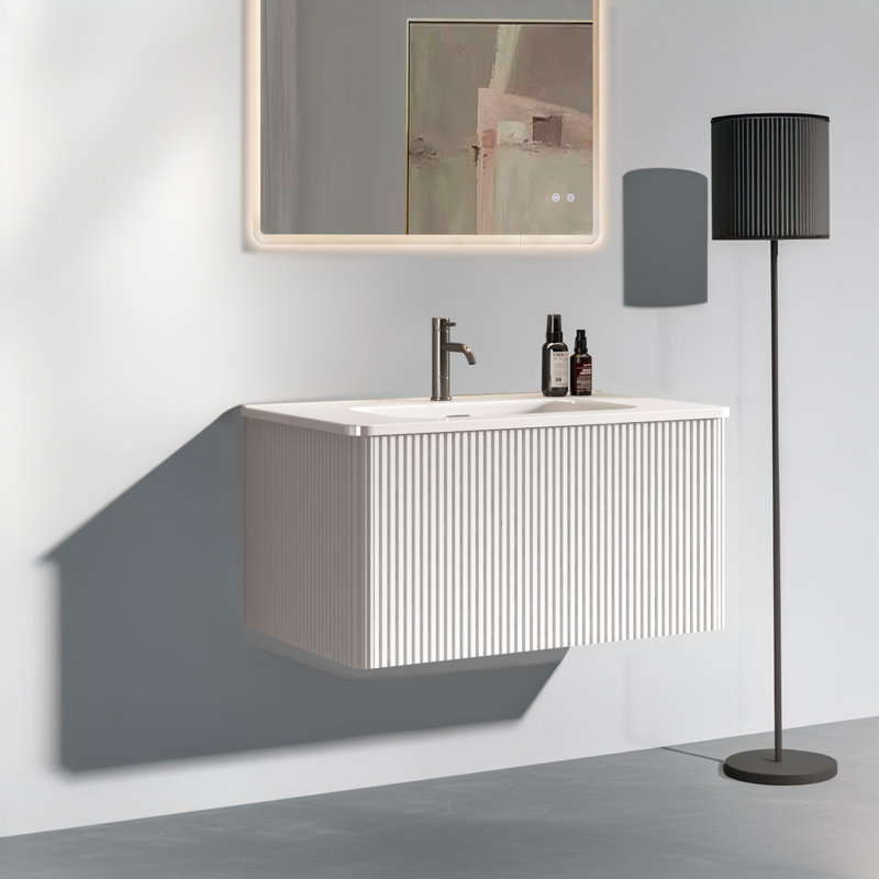 Meuble-lavabo mural rayé 30 po, Blanc
