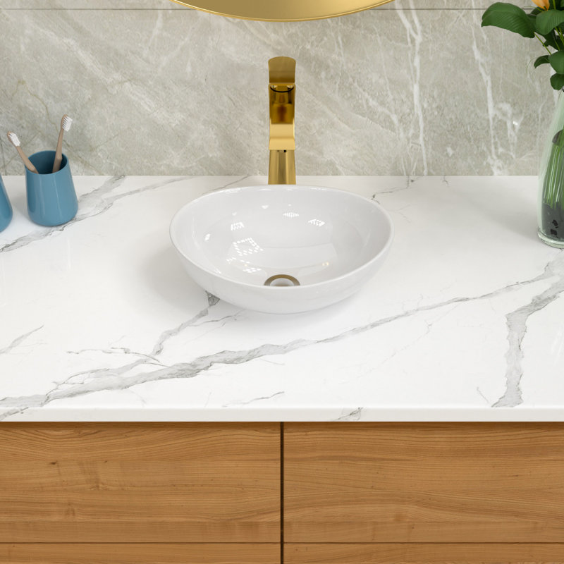 16" x 13" Oval White Bathroom Sink Ceramic Above Counter Vessel Sink Egg Shape Bowl