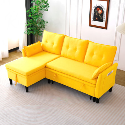 Canapé modulaire à méridienne réversible en L - Tissu en coton et lin, avec rangement