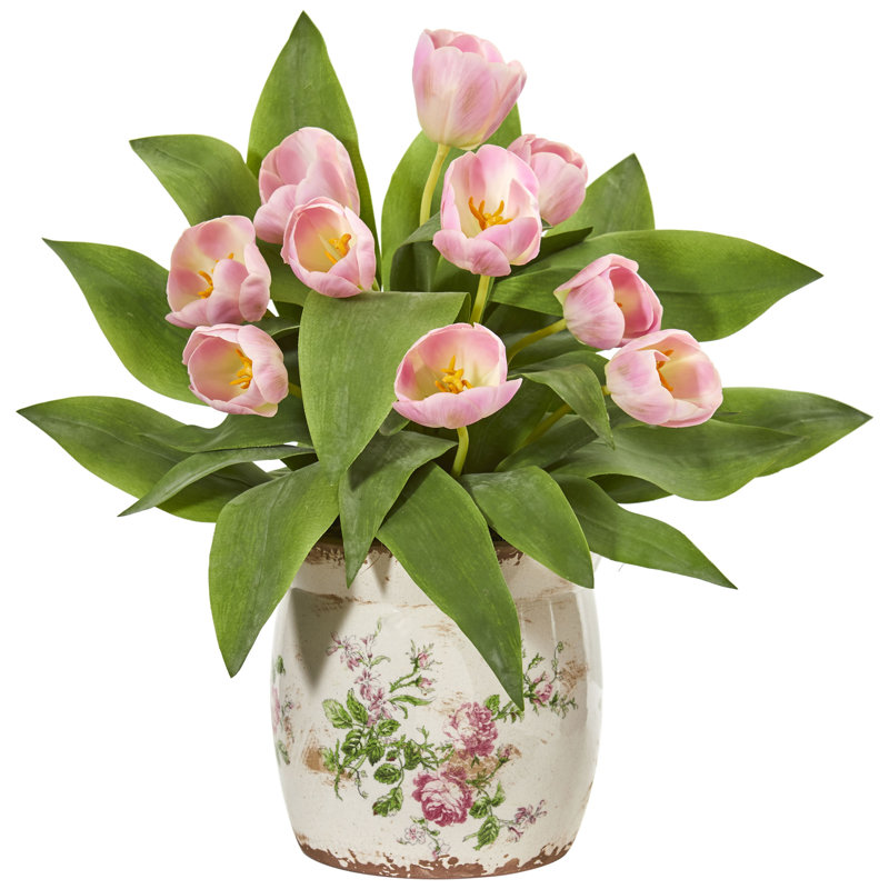 Arrangement floral à tulipes artificielles en vase