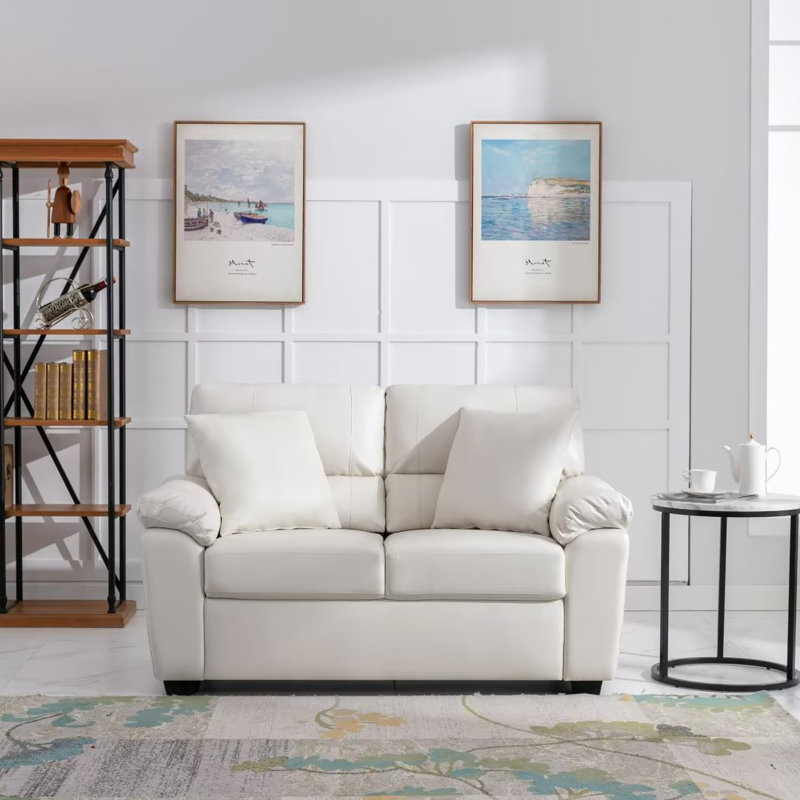 Cianca 61'' Faux Leather Loveseat, White Faux Leather
