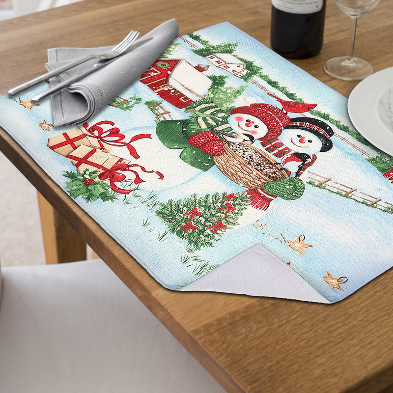Christmas Microfibre Drying Mat Snowman Couple - Set Of 2