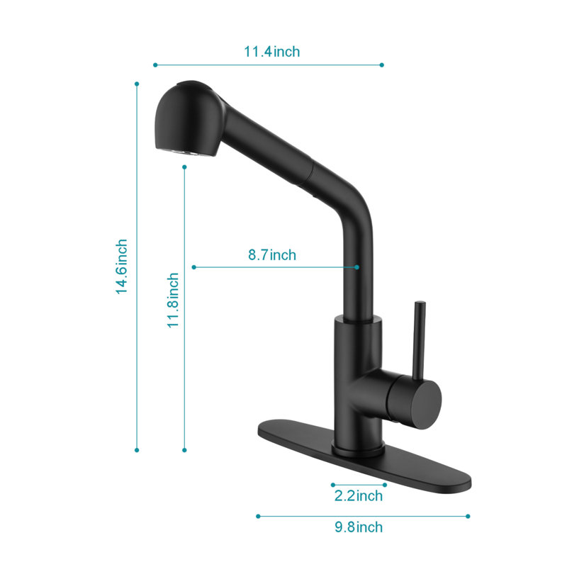 Single Handle Kitchen Sink Faucet With Pull Out Sprayer, Matte Black