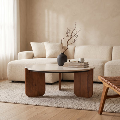 Arlo Round Genuine Marble Coffee Table For Living Room - Beige