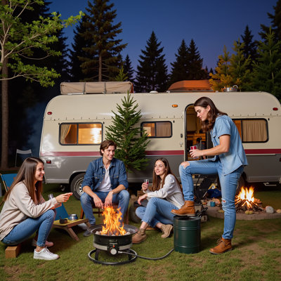 Foyer d'extérieur portatif au propane à allumage automatique avec couvercle, barbecue et pierres de lave