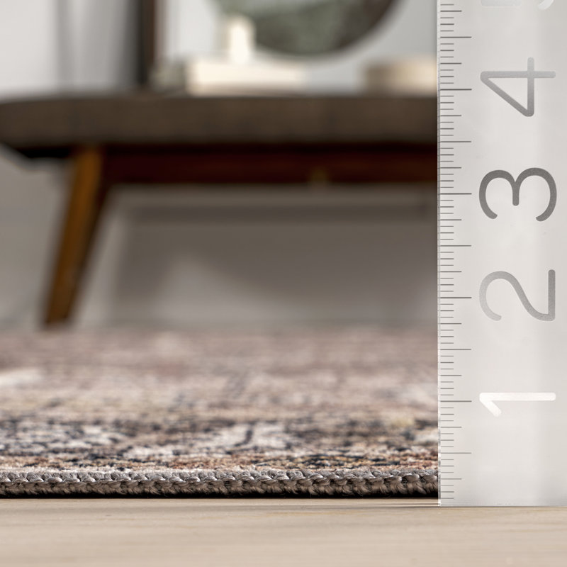 Redwood Vintage Washable Taupe Synthetic Rectangular Area Rug