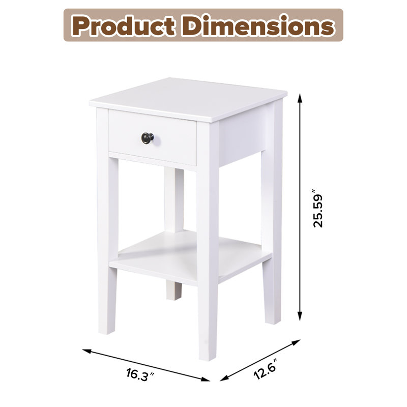 25.6"h White Floor-standing Storage Table With Drawer And Open Shelf For Home