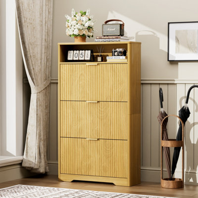 Freestanding Shoe Storage Cabinet  With 3 Flip Drawers For Entryway