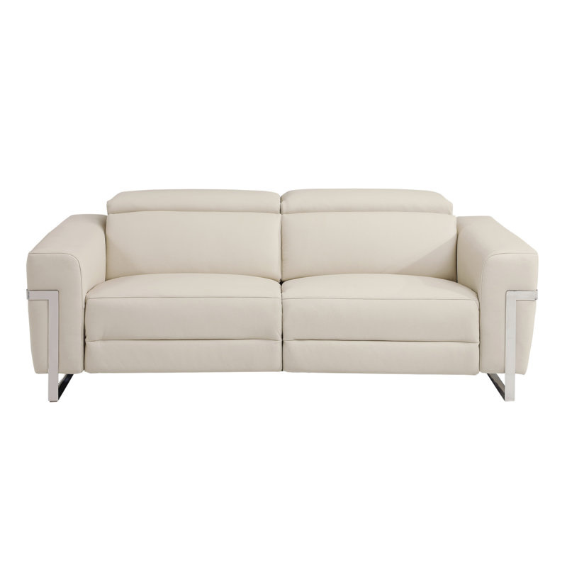 Global United Top Grain Italian Leather Sofa With Power Recliner, Beige