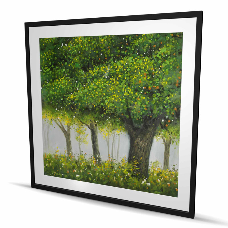 «Forest by Summer - Trees», reproduction encadrée avec passe-partout contemporain