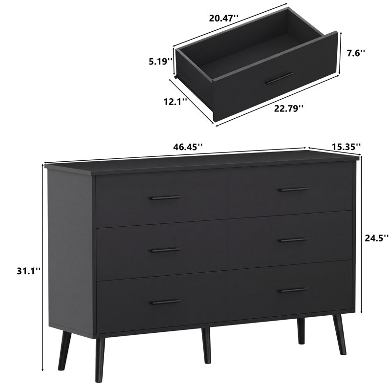 Commode à 6 tiroirs avec éclairage DEL Roselynne, commode pour chambre, Or/noir