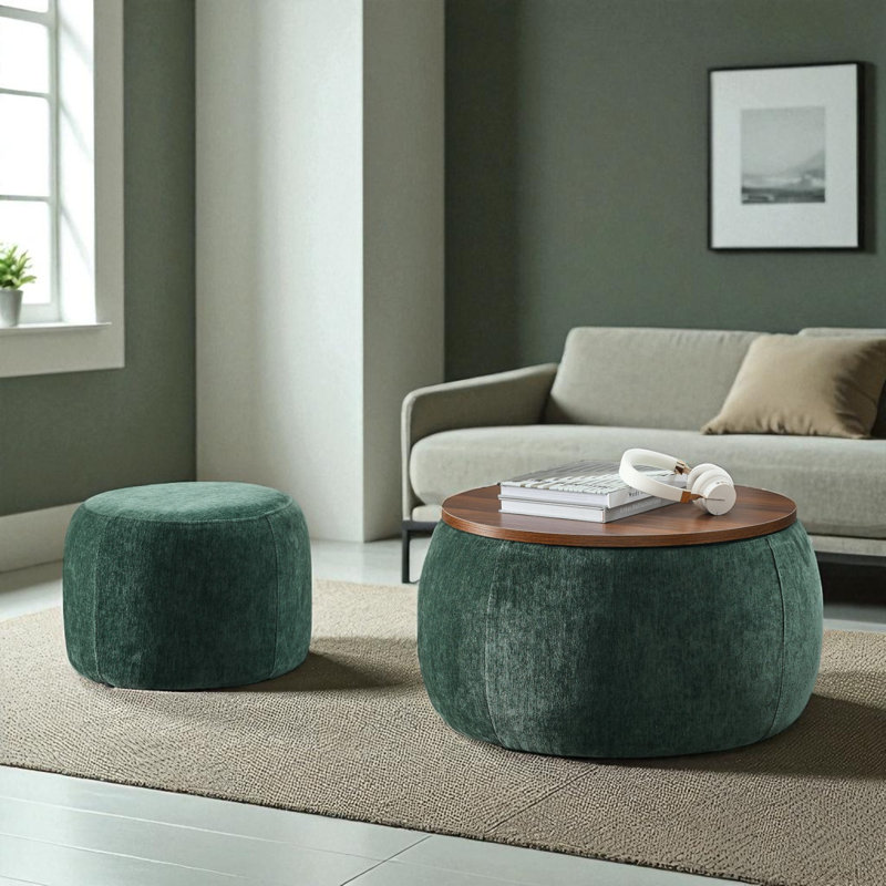 Table basse rembourrée avec repose-pieds, Brun, Vert