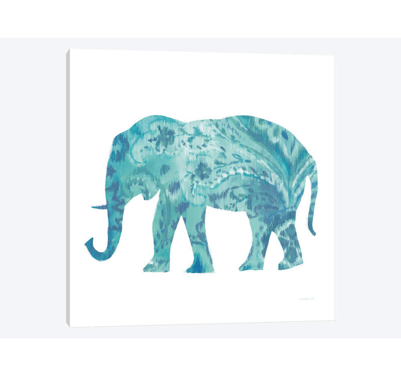 « boho bleu éléphant ii », impression sur toile, H 12 po x l 12 po x P 1,5 po, Pas de tapis, Toile tendue