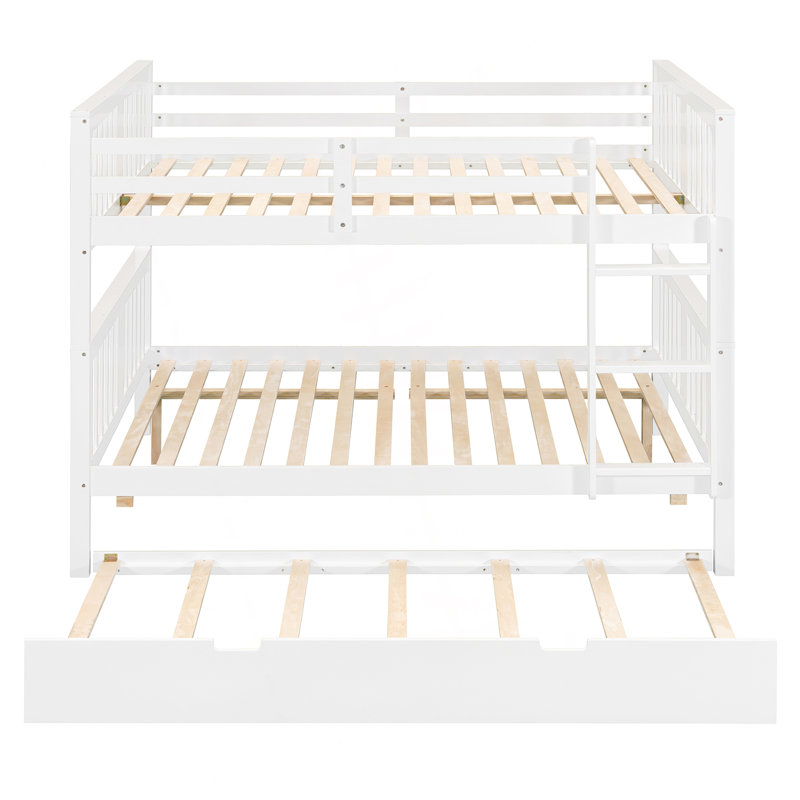 Lit superposé double au-dessus de double avec lit gigogne simple et échelle, Blanc