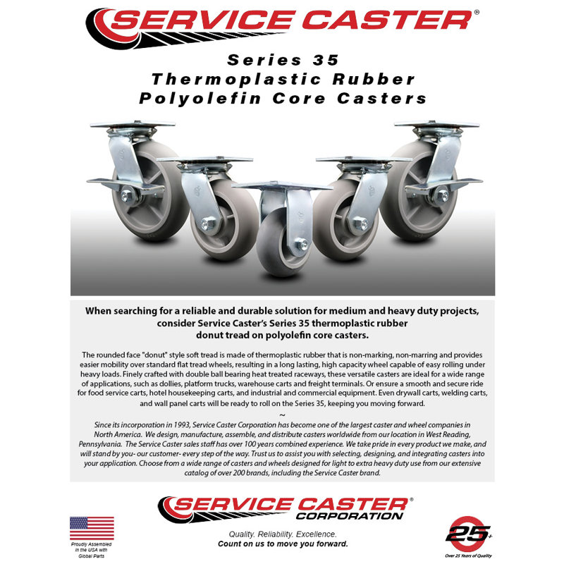 8 Inch Thermoplastic Rubber Caster Set with Roller Bearings and Swivel Locks SCC