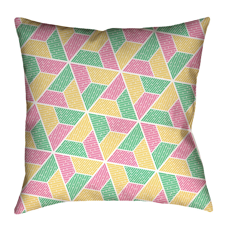 Housse de coussin Katelyn Elizabeth, 16 po x 1 po, Sergé de coton, Vert, rose et jaune