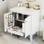 Lavabo de salle de bain 30 po, allure rétro, rangement fonctionnel blanc avec portes et tiroir, lavabo en bois véritable, trous de robinet pré-percés esthétiques, tablette réglable, construction-334459122