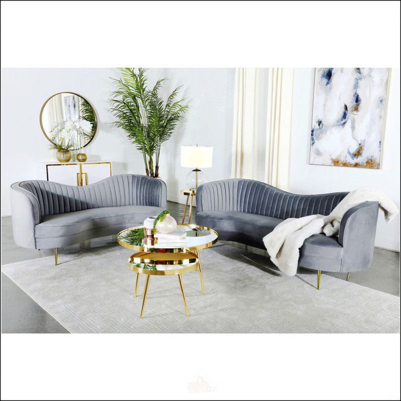 Grey And Gold 2-Piece Camel Back Living Room Set
