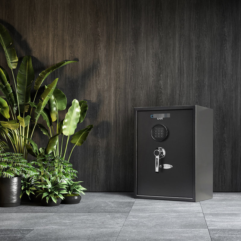 Coffre-fort en acier 1,45 pi cubes avec serrure électronique et trous de fixation pré-percés, noir, batterie avec 2 tablettes amovibles