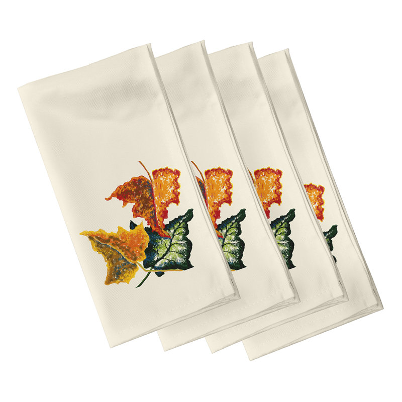 Serviette à imprimé fleurs d'automne, L 18 po x L 18 po, Blanc cassé