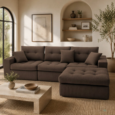 Canapé-lit en coin avec méridienne à compression Corduroy, canapé modulaire en forme de L avec éponge à haute densité, canapé convertible sans assemblage requis pour le salon, appartement, chambre d'amis