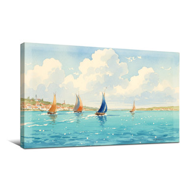 Voiliers nautiques et de plage sur une mer calme avec un ciel nuageux