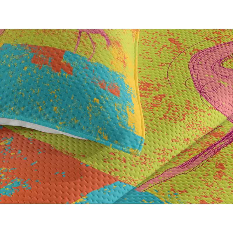 Flamingo Polyester Coverlet, King Bedspread + 2 Shams