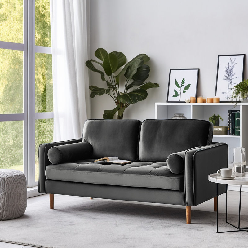Banuelos 58'' Velvet Square Arm Loveseat, Gray